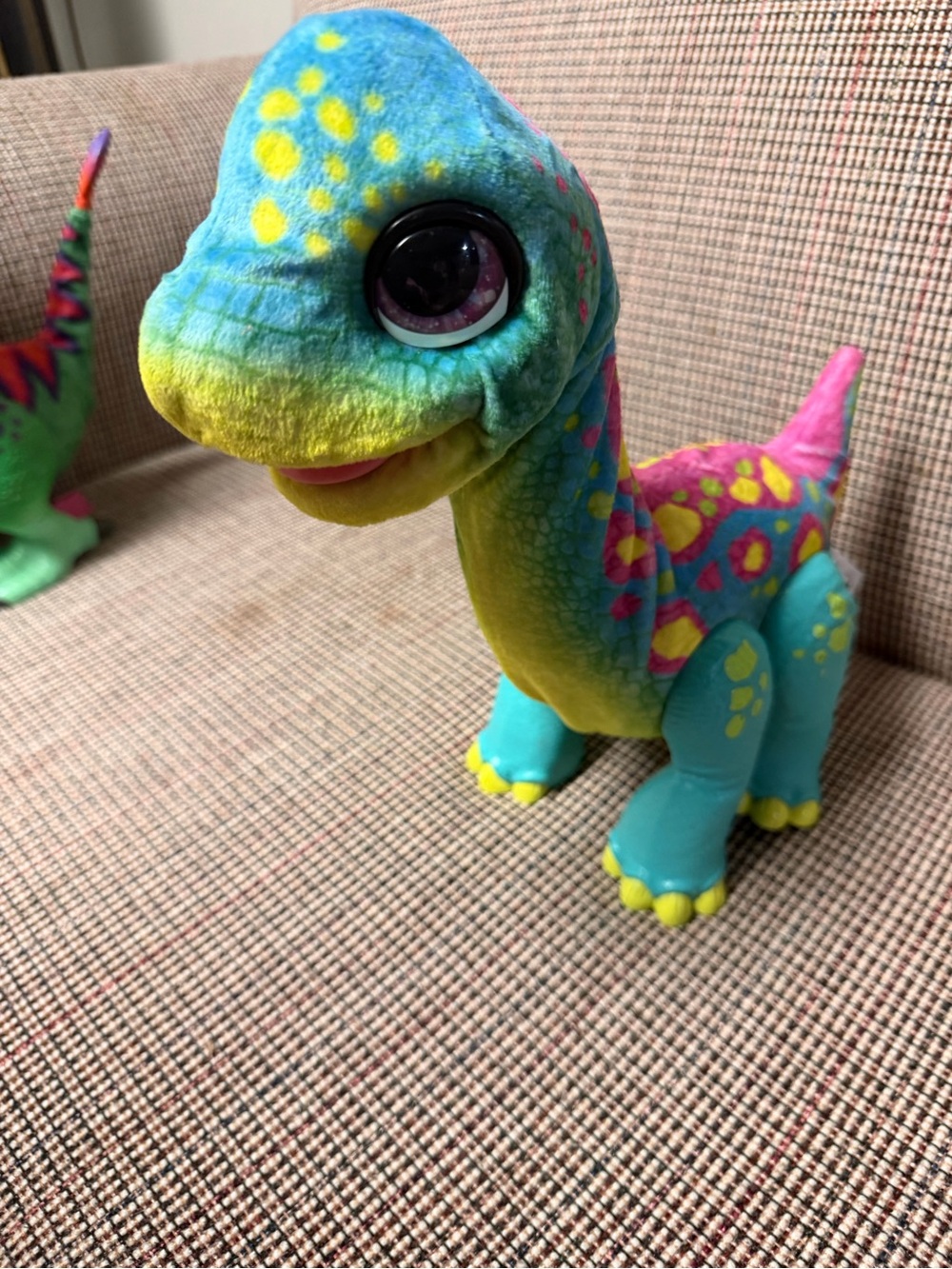 Colorful interactive Dinosaur Toy - Teal, Yellow, Pink